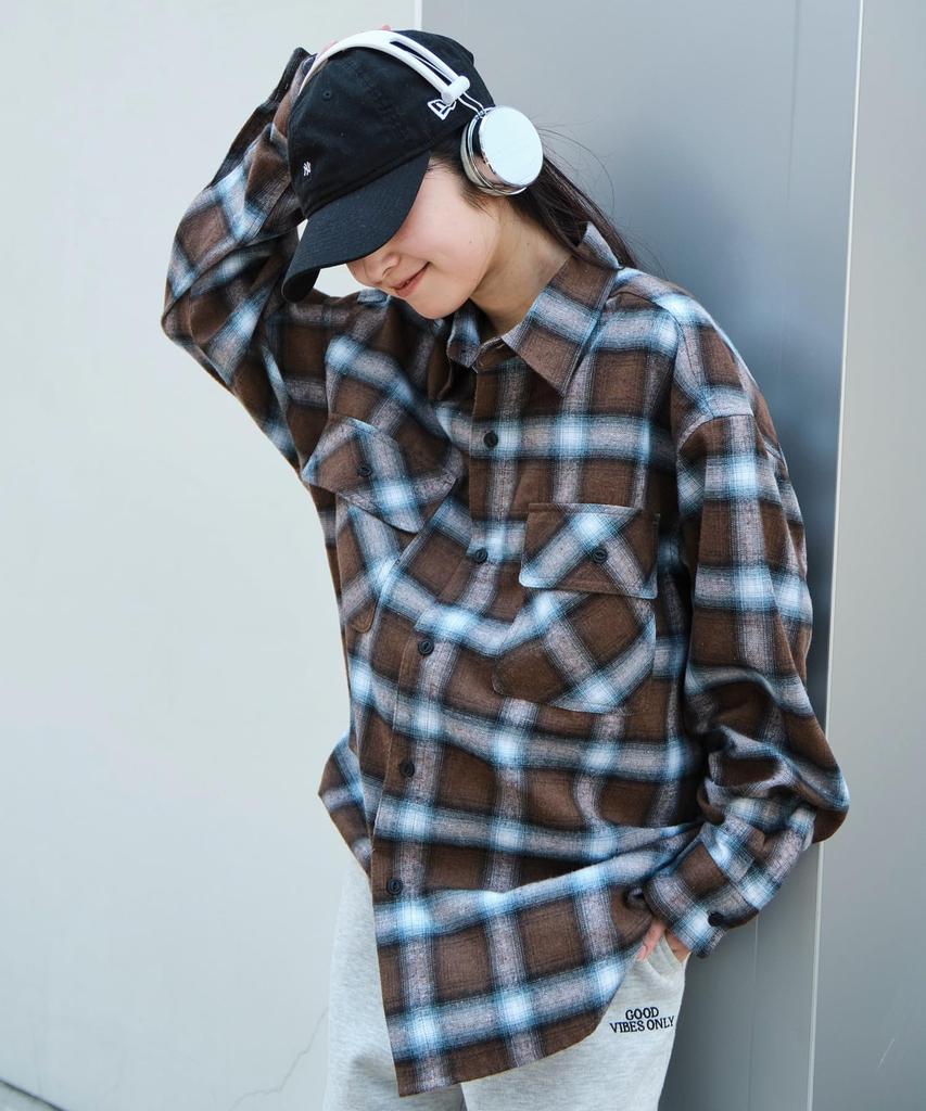 WEGO Unisex Ombre Check Flannel Long Checked Oversized Size Pattern 3 Shirt, Sleeve, Top, Autumn/Winter Clothes, Silhouette, Gift, Men's, Small,