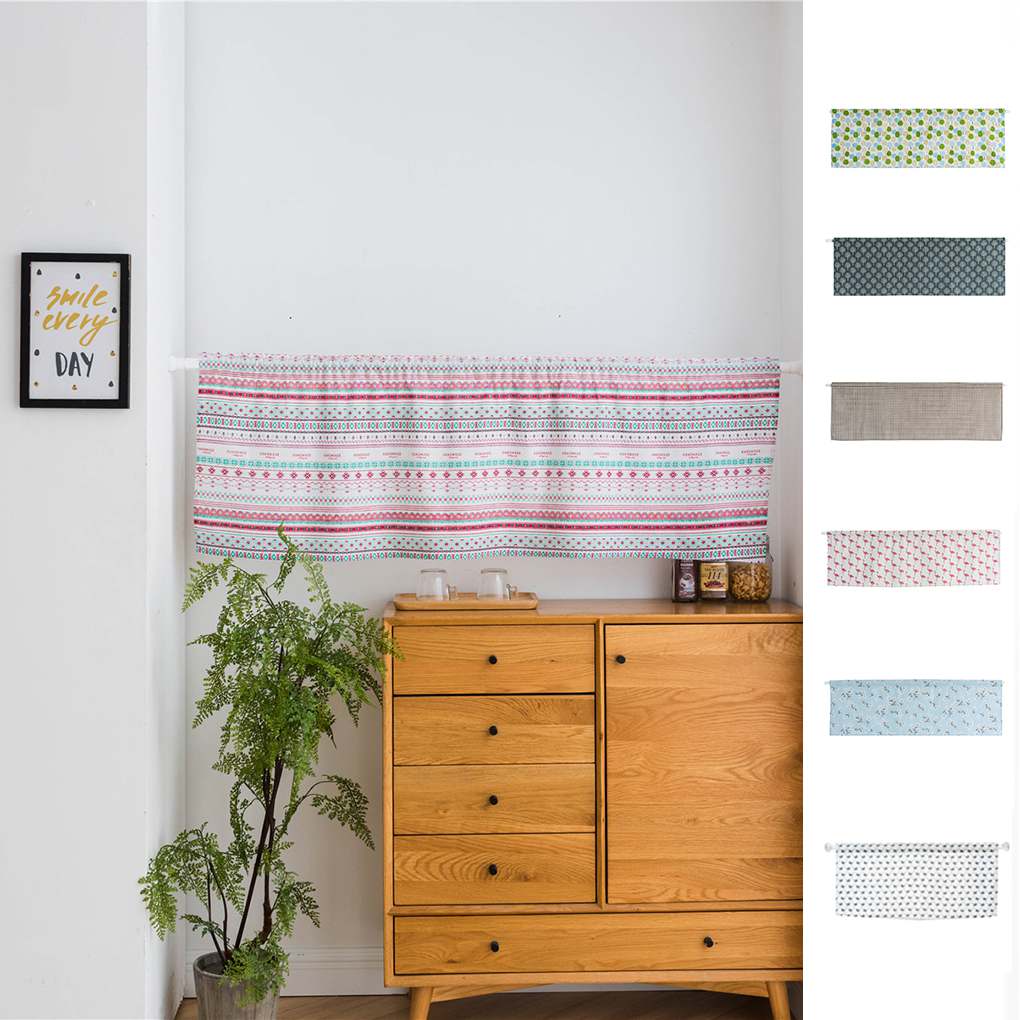 Printed Short Curtain Window Dressing Rod Kitchen Cabinent Door Decorative Valance Half Panels