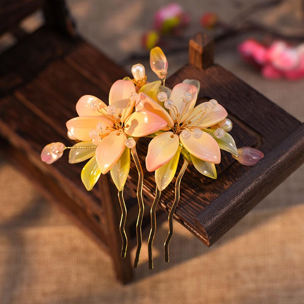 Vintage Blumenhaarnadel für Damen Elegant Gaze Pfingstrose Pfirsichblüte Rose Saison Haarkamm Exquisites chinesischer Stil Haaraccessoire