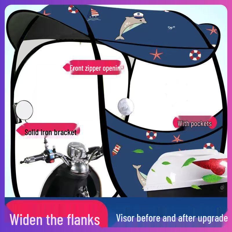 Detachable Electric Car & Motorcycle Umbrella: Rainproof & Windproof Sunshade Canopy with Quick Release, Cartoon Design