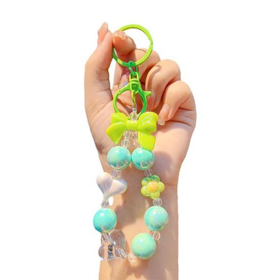Keychain Macaron Color Heart Flower Beads Design Key Chain Transparent Colorful Pendant Mobile Phone Chain Bag Hanger Anti-Lost Accessory