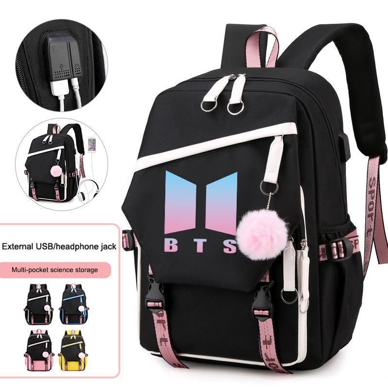 Bts Large Capacity Waterproof Backpack For Travel And School Usb Charging Included