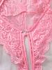 Women's Hollow Bra Combination Bodysuit Catsuit Lace Bow Jumpsuit Sexy Lingerie Set Floral Sleepwear One-piece Crotchless Deep V