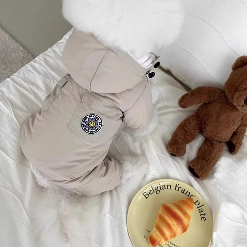 Autumn and Winter Dog Small and Medium Dog Friendly Sunflower Hooded Four-legged Cotton Coat Cat Thickened Warm Pet Clothing