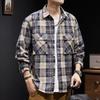Męska jesienna amerykańska koszula retro z klapami męska kurtka w kratę na każdy mecz koszula z długim rękawem