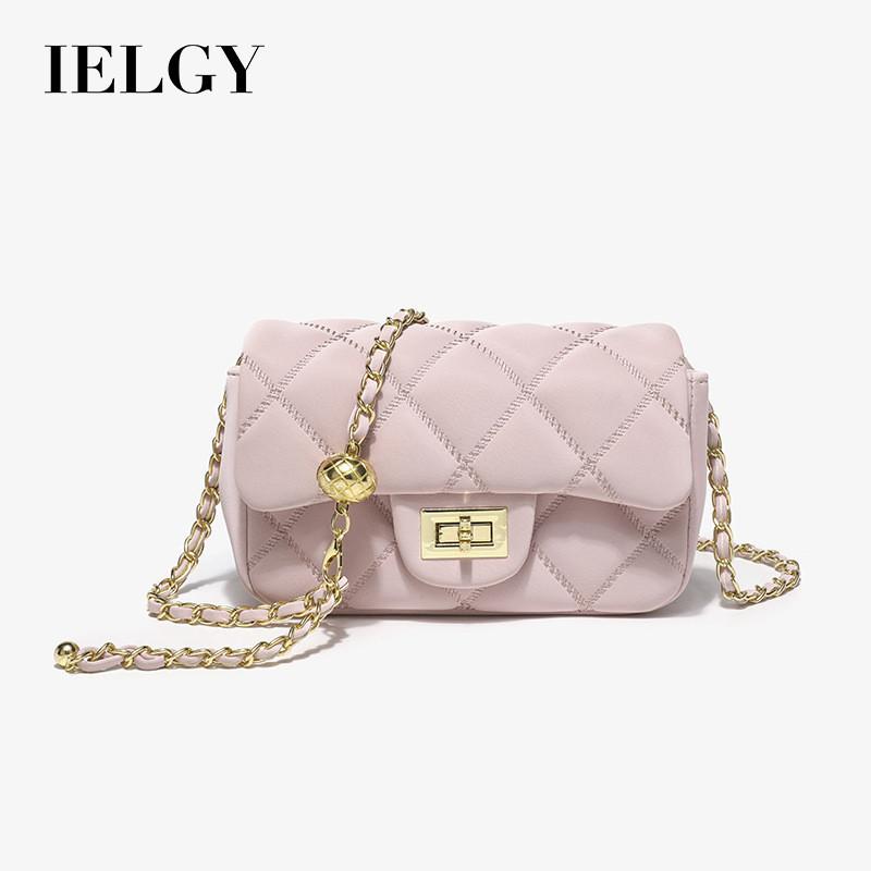 

IELGY pink small gold ball rhombus chain bag, tide shoulder commuter oblique span bag