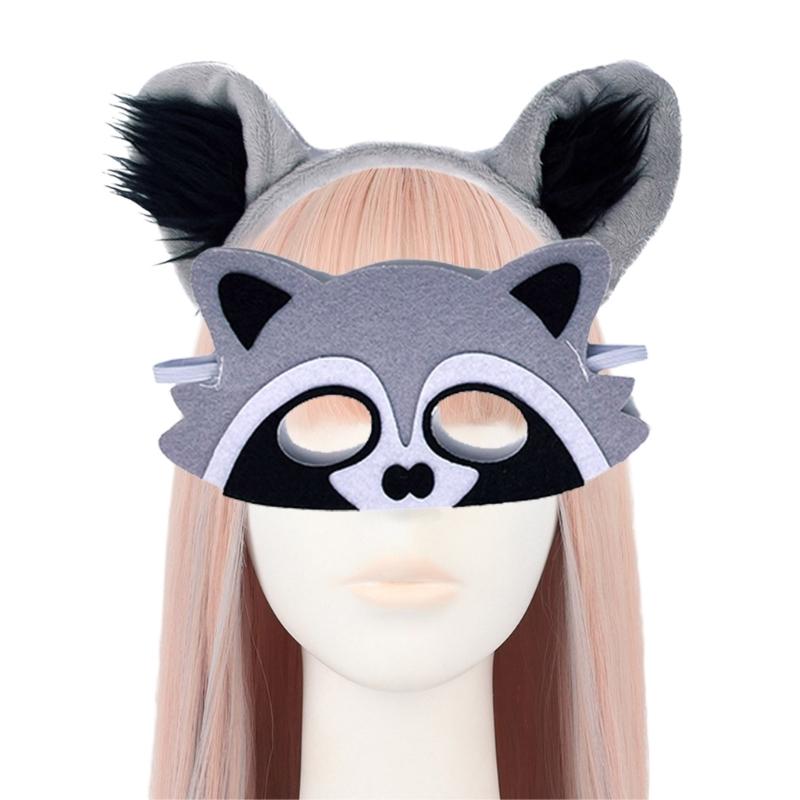 Raccoon Costume Set Ears Tail Mask Animal Fancy Costume Kit Accessories for Kids Girls Boys Halloween Cosplay Props