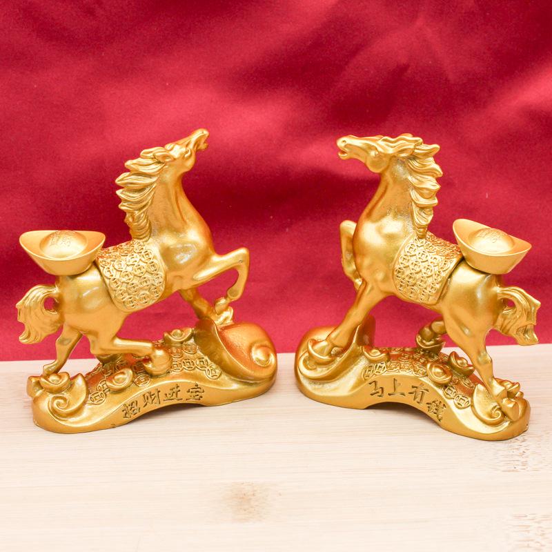 Leaping Horse Zodiac Figurine: Year of the Horse Home Ornament and Ruyi Money Decoration.