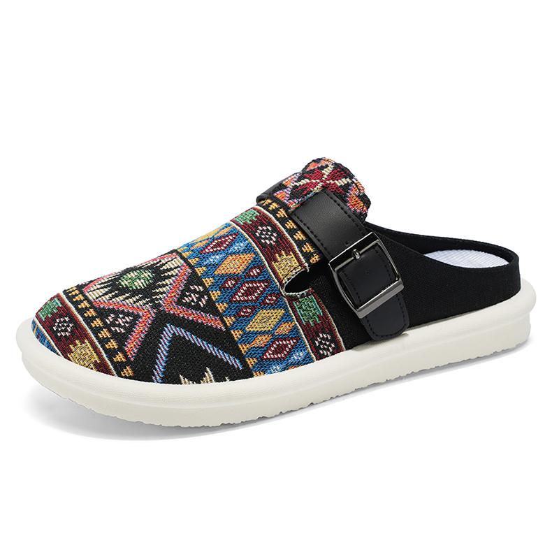 Large Size 46 47 Tribal Mules Man Backless Loafers Slipper Half Shoes For Men Slides Mens Slip On Flats Semi-Drag Casual Shoes