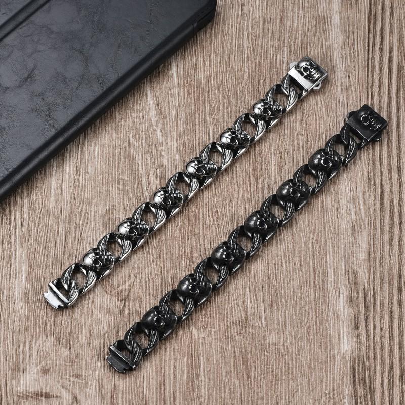 Edelstahl Totenkopf Punk Armband Herren Hip Hop Biker Stil Verstellbares Unisex Armband Schmuck