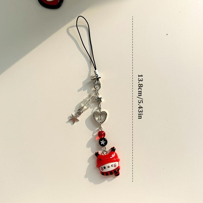 Cute Hello Kitty Mobile Phone Chain Punk Cat Keychain Pendant Anti-Lost Lanyard Phone Wrist Hanging Chain Earphone Camera Chain