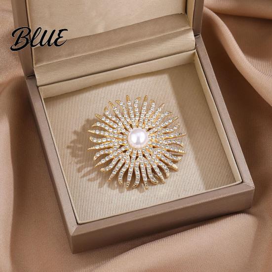 Wear-resistant Brooch Sunflower Pin for Women Rhinestones Inlaid Dress Coat
