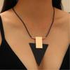 Exaggerated Large Triangle Pendant Necklace Earrings Set for Women Vintage Black PU Rope Adjustable Chain Necklace Jewelry