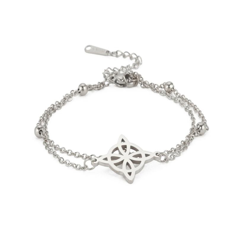 Wicca Witch Knot Bracelet for Women Vintage Wicca Amulet Bracelet Stainless Steel Double Layer Bead Chain Jewelry