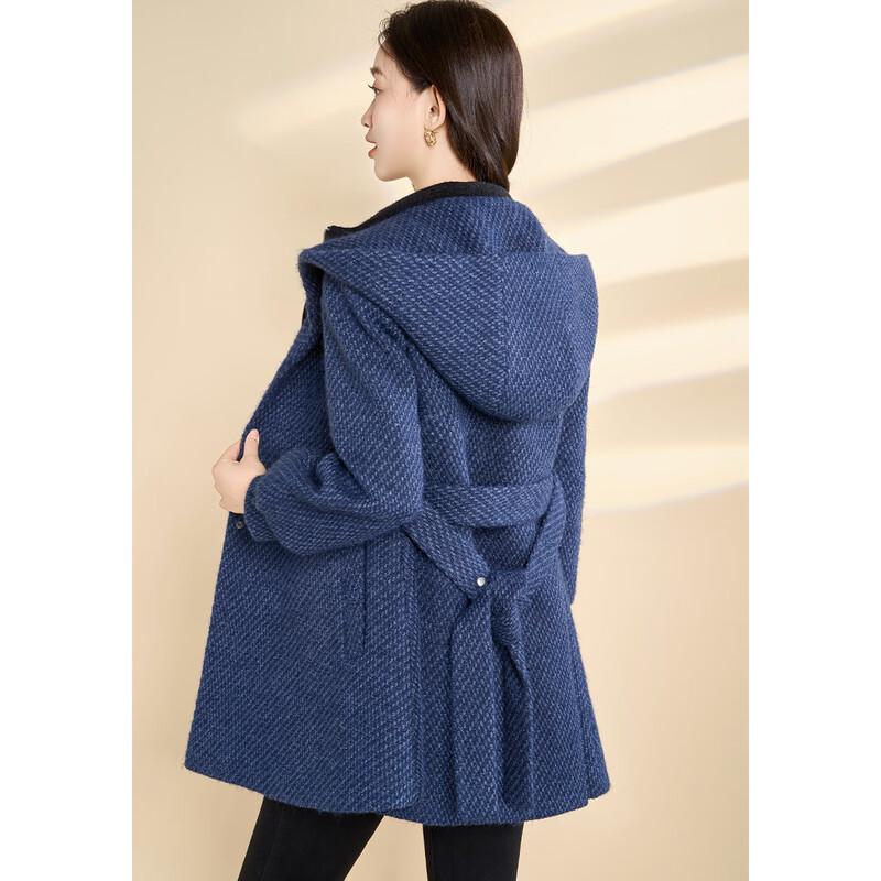 Women's Designer Faux Two-Piece Hooded Woolen Coat
