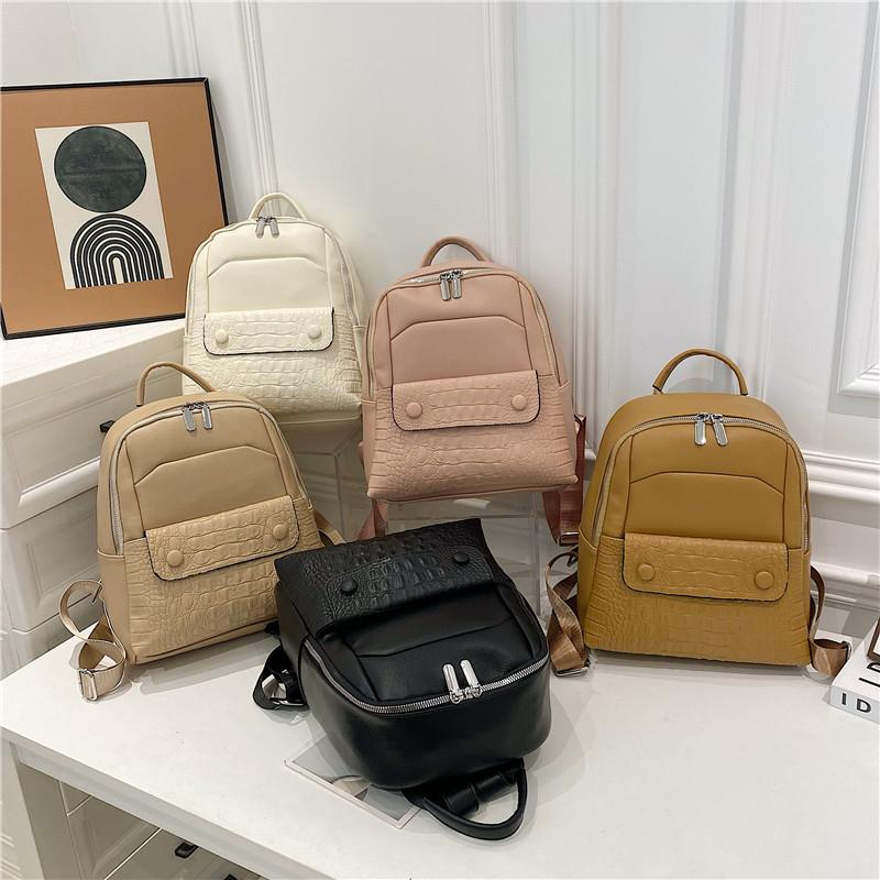 Ladies' Shoulder Bag, Double-shoulder Women's Bag, Casual and Fashionable Crocodile-patterned Backpack