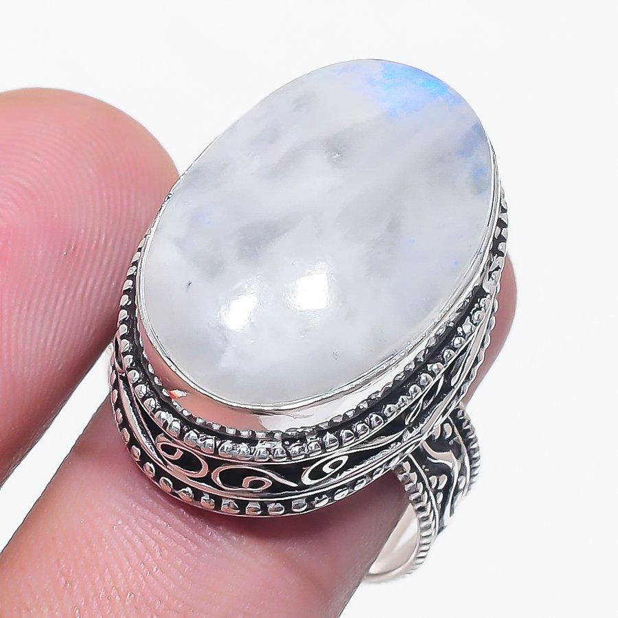 

Натуральный лунный камень ручной работы, ювелирное изделие из стерлингового серебра 925 пробы, кольцо, размер 9 a3h81