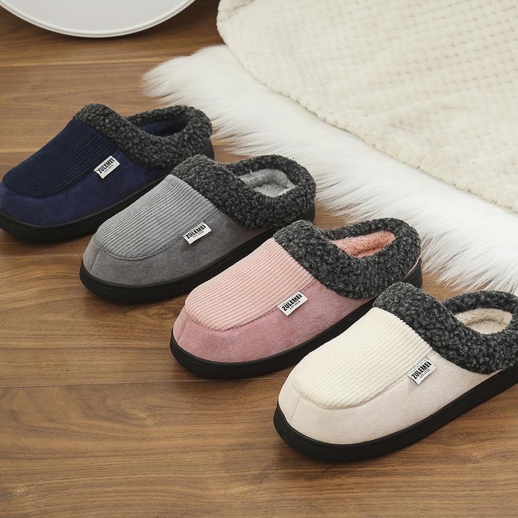 Fashion Litfun Winter Men Cotton Shoes Warm Fleece Lined Outdoor Fashion Fuzzy Slides Indoor Antiskid Short Plush Female House Slippers