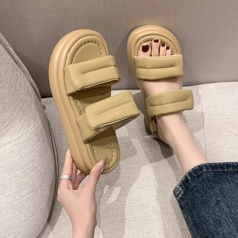 Muffin Platform Slippers Women's Wear 2024 New Summer Versatile Casual Sandals Velcro Fashion Explosion