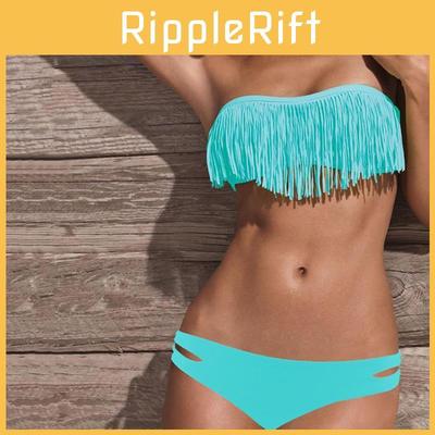 Üstün Kalite Yazlık Seksi Yırtmaçlı Düz Renk Püsküllü Bikini Arkası Açık Plaj Kıyafeti Retro Set Nihai Stil İçin