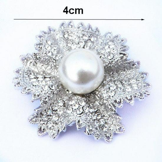 Elegant White K Plating Pearl Crystal Women's Brooch Corsage 