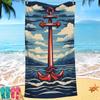 Nordic painted ship anchor digital-printed polyester Superfine fiber double-sided fleece Beach vacation bath towel, beach towel