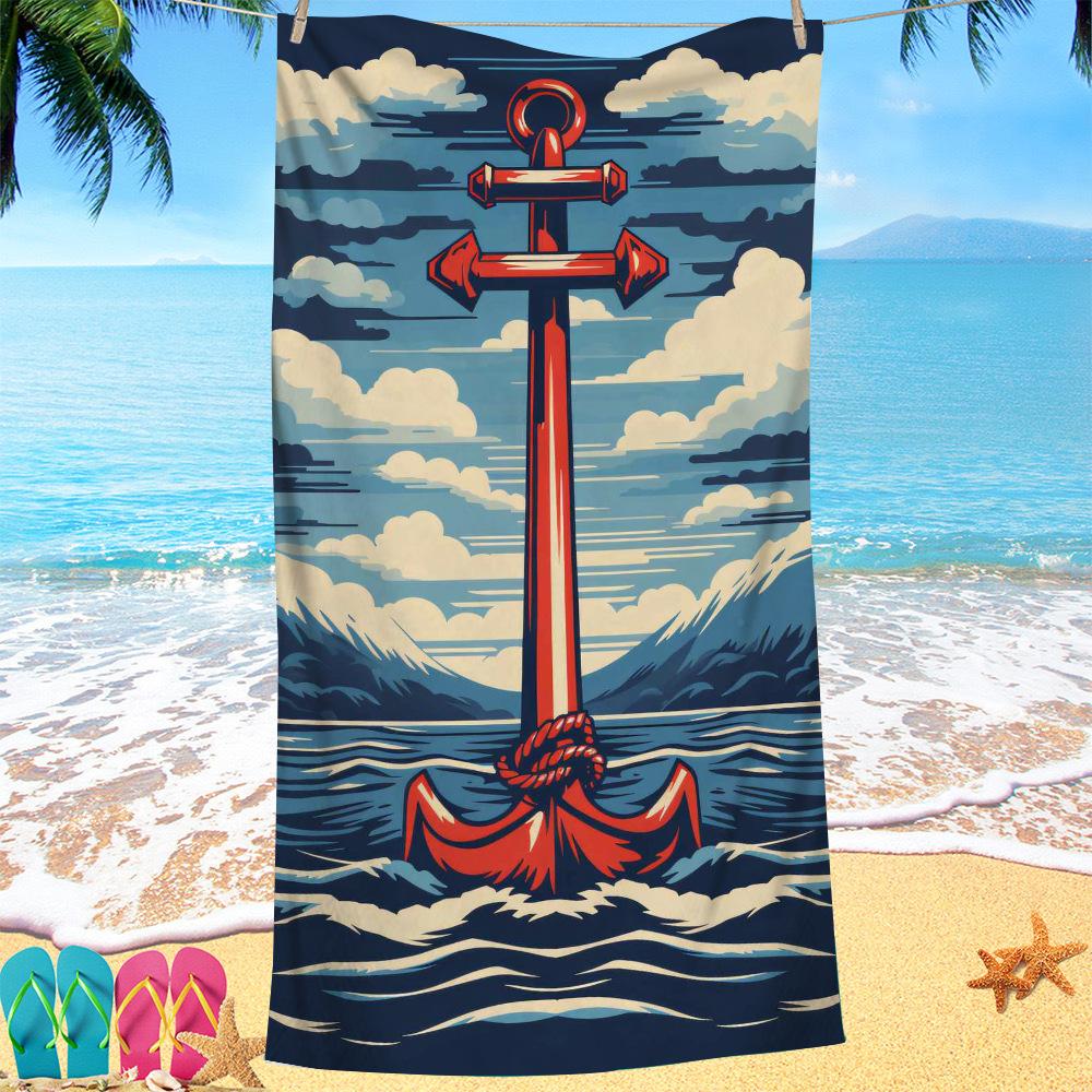 Nordic painted ship anchor digital-printed polyester Superfine fiber double-sided fleece Beach vacation bath towel, beach towel