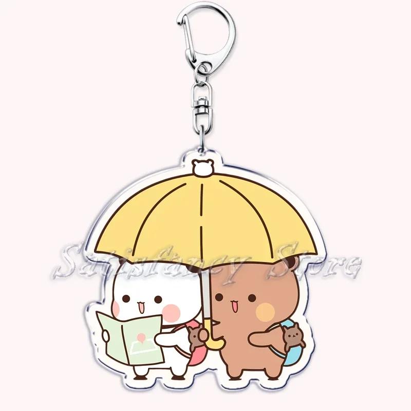 Cute Bubu Dudu Love Keychains Couple Bear Panda Acrylic Keyring for Accessories Bag Pendant Key Chain Jewelry Fans Lovers Gifts