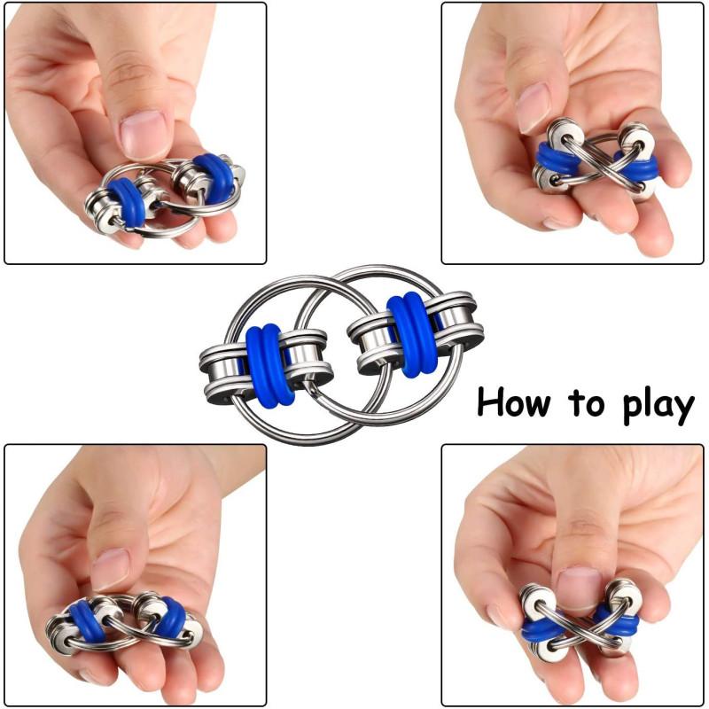 Bike Chain Fidget Toys Set - Six Roller Chain & Key Flippy Chain Novelty Stress Relief Toys for Pressure Relief Autism ADHD ADD