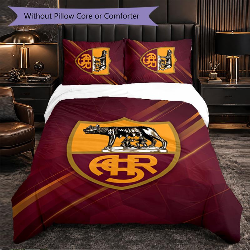 Biancheria da Letto a Tema AS Roma Set 3 Pezzi Copripiumino Biancheria da Letto Decorativa per Stanza Adolescenti Decorazione Casa