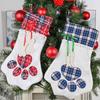 Fabric Adorable New Paw Print Christmas Stocking For Dogs And Cats In Red Blue And