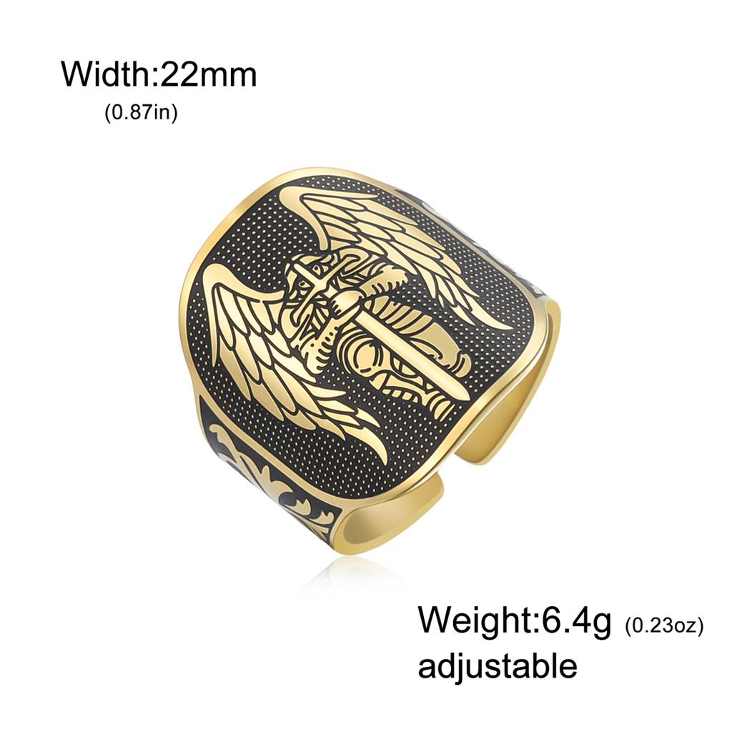 EUEAVAN Knights Templar Ring Stainless Steel Vintage Archangel Protection Adjustable Rings Personalized Men Amulet Jewelry Gifts