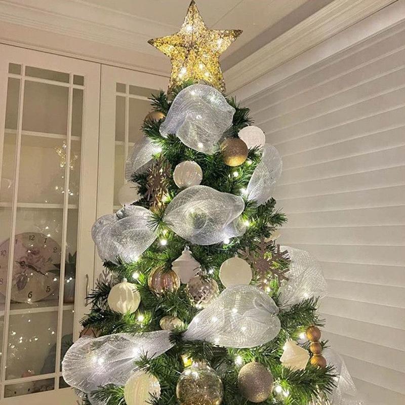 Christmas Tree Decorations Mesh Ribbon - For Wreath, Bow, Garland | Christmas/New Year Home Decor & Navidad Gift Accessories