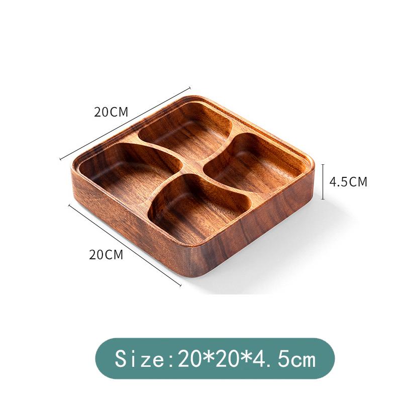 HeMu-Acacia Wood Solid Wood Dried Fruit Snack Plate, Salad Bowl, Multi-cell Snack Plate, Chinese Style