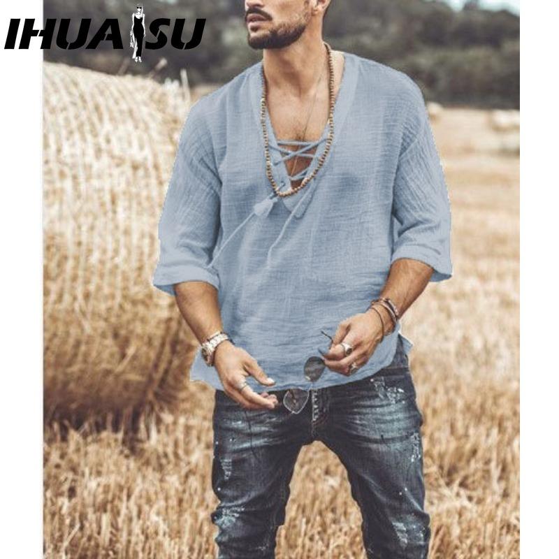 IHUASU Bavlněné tričko s krátkým rukávem Pánská móda Košile s volným polovičním rukávem Košile s potiskem