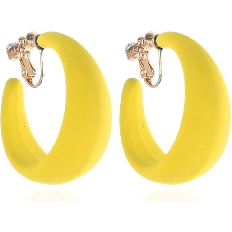 Chunky Clip On Hoop Earrings for Women Detachable Wide Statement Earring Non Pierced 80s 90s Fashion Accessories Vintage Neon Party Jewelry Outfit