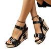 Large Size Wedge Heel Thick Sole Metal Buckle with Rivets One-word Sandals Summer Beach Women's Shoes