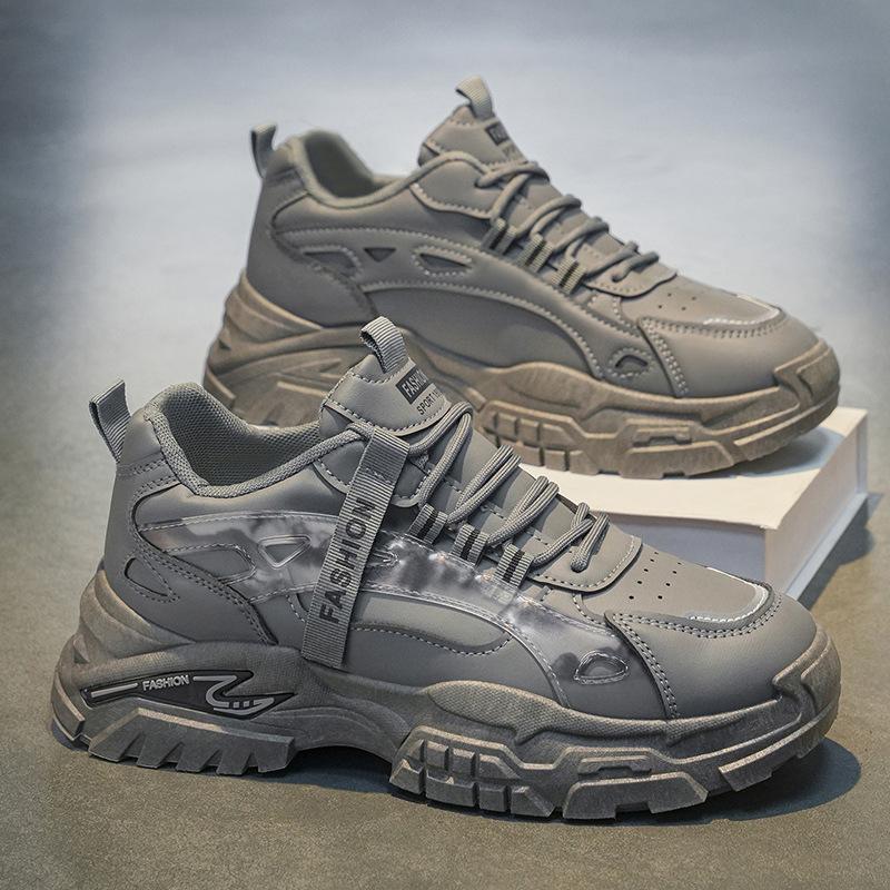 Men Leather Chunky Dad Sneakers, Breathable Fashion Student Work Casual Athletic Shoes