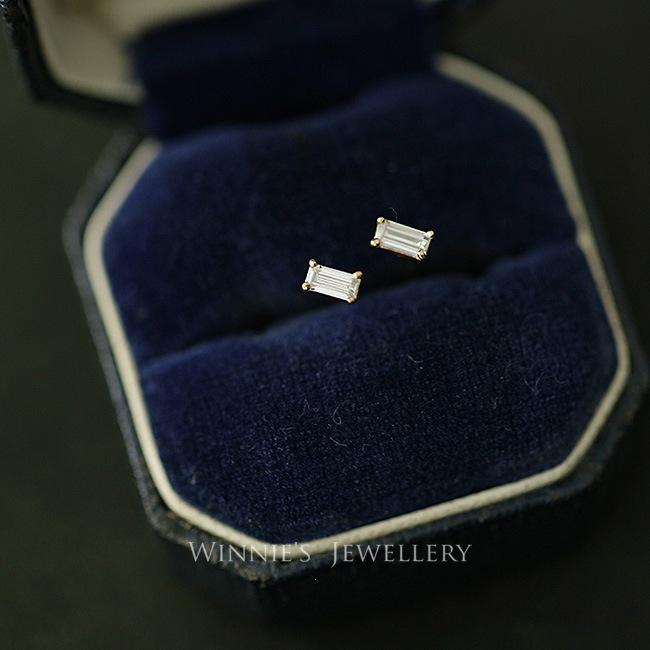 14K Gold-Plated Sterling Silver Earrings with Green & White Cubic Zirconia Studs 925 Sterling Silver