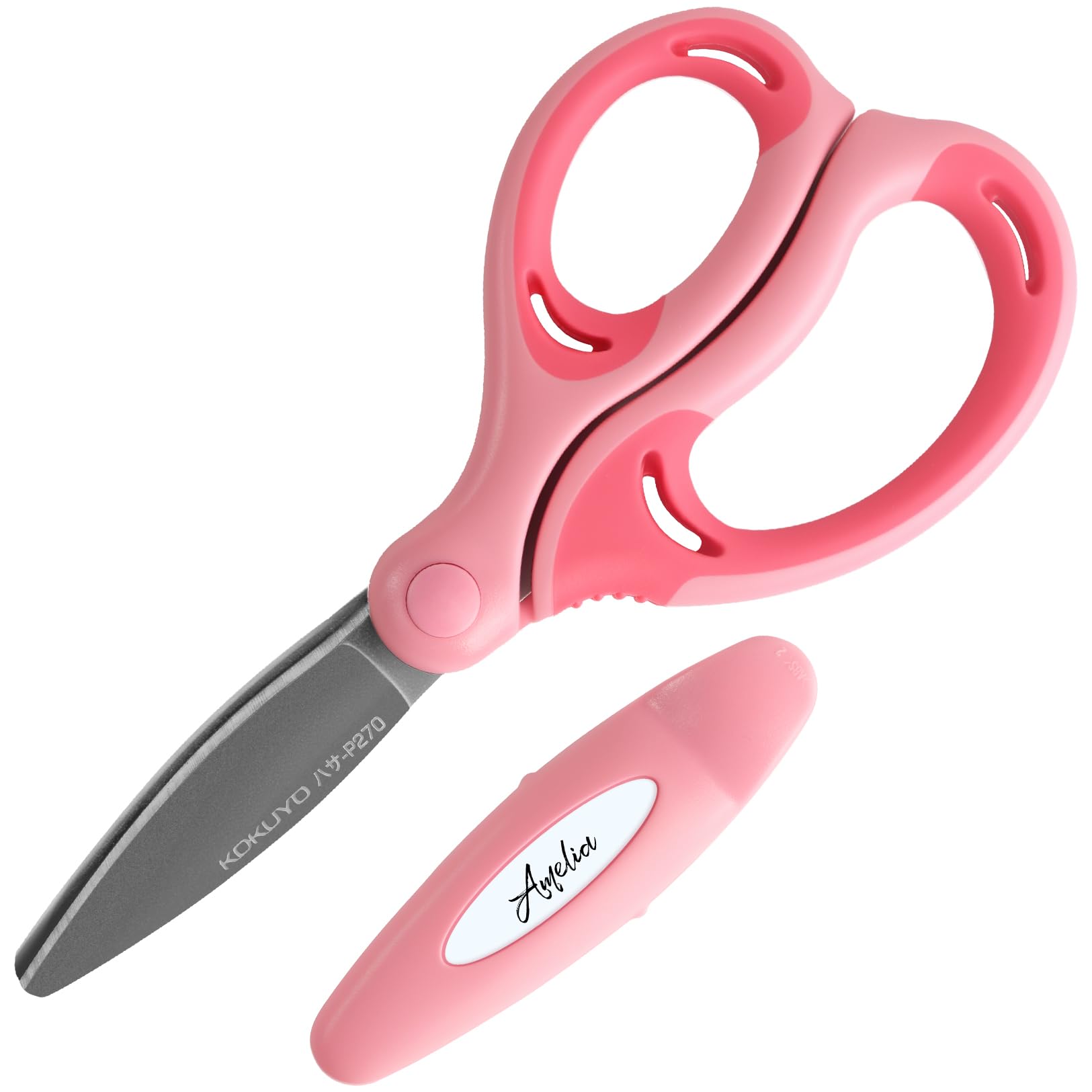 KOKUYO Aerofit Scissors for Glueless Children, Right-Handed, Blade, Pink, Hasa-P270P