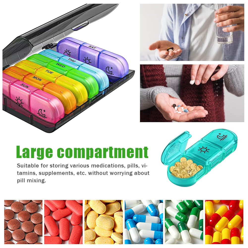 Weekly Portable Pill Box 7 Days with 3 Separate Compartments for Medications Vitamins Compartments Medicine Organizer First Aid
