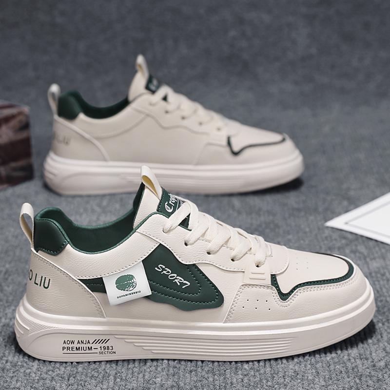 Autumn Men's New Breathable Genuine Leather White Shoes for Male Students Trendy Versatile Flat Sneakers Casual Skate Shoes