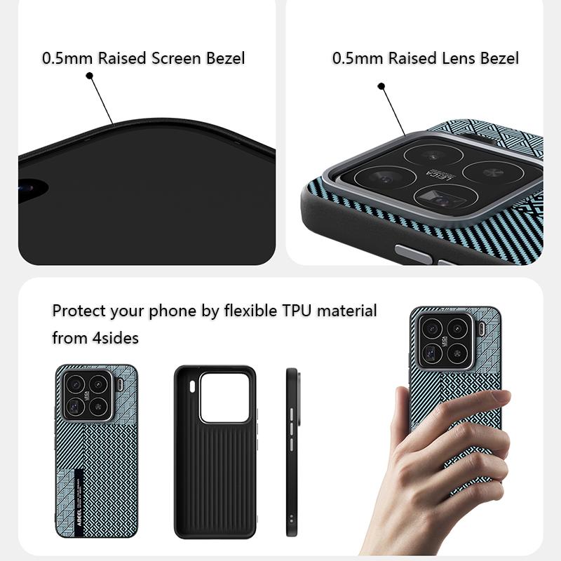 Für Xiaomi 15 Pro Karbonfaser Hülle Schlank Stoßfest Magsafe Magnetisch Kabelloses Ladegerät Hülle Legierung Linse Anti-Rutsch Griff Funda