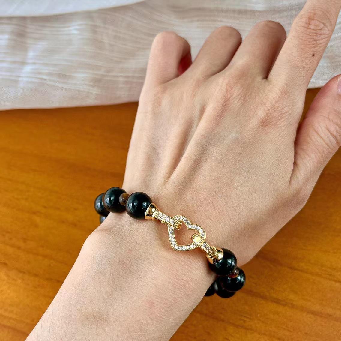 

Maillard style natural black agate tiger s eye contrast bracelet