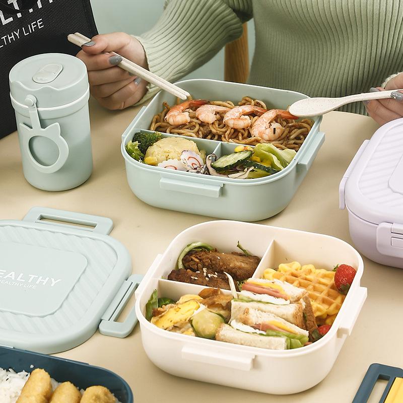 1300ml Přenosný Dělený Obědový Box Jednoduchý Pruhovaný Vzor Vhodný do Mikrovlnky Bento Boxy pro Děti Dospělé Piknik Snídaňový Kontejner
