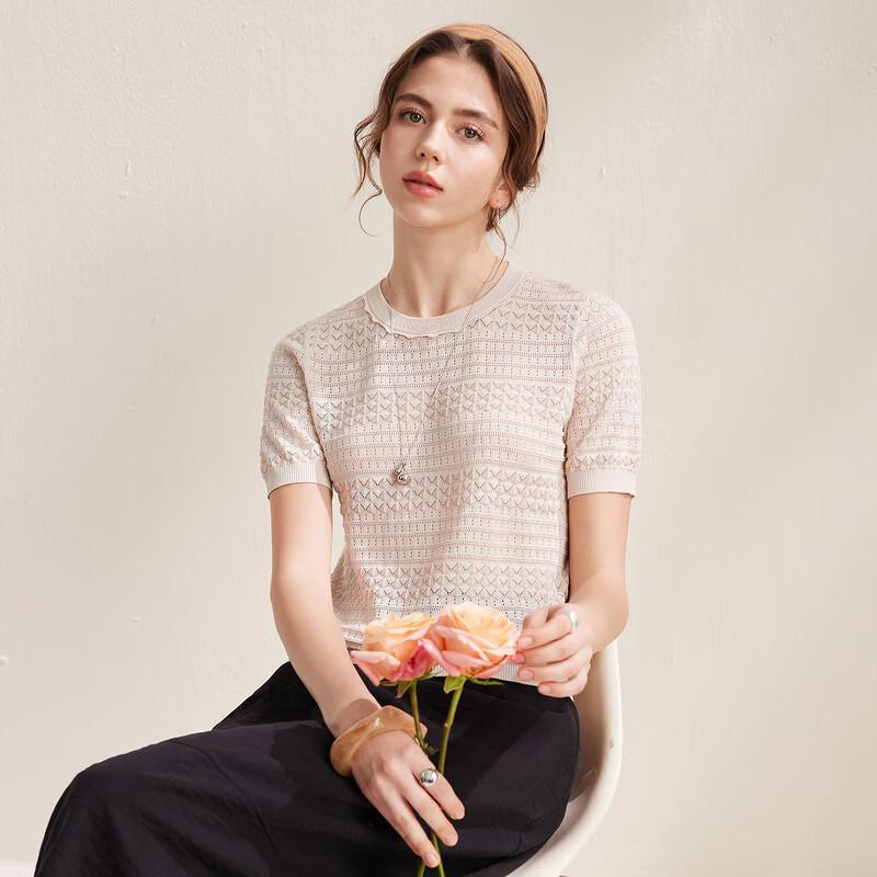 Women's Mulberry Silk Blend Fashion Knit Short Sleeve T-Shirt