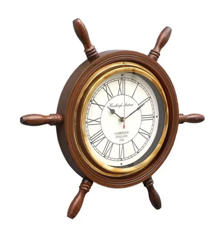

Vintage Brown Wood & MDF Wall Clock, коричневий