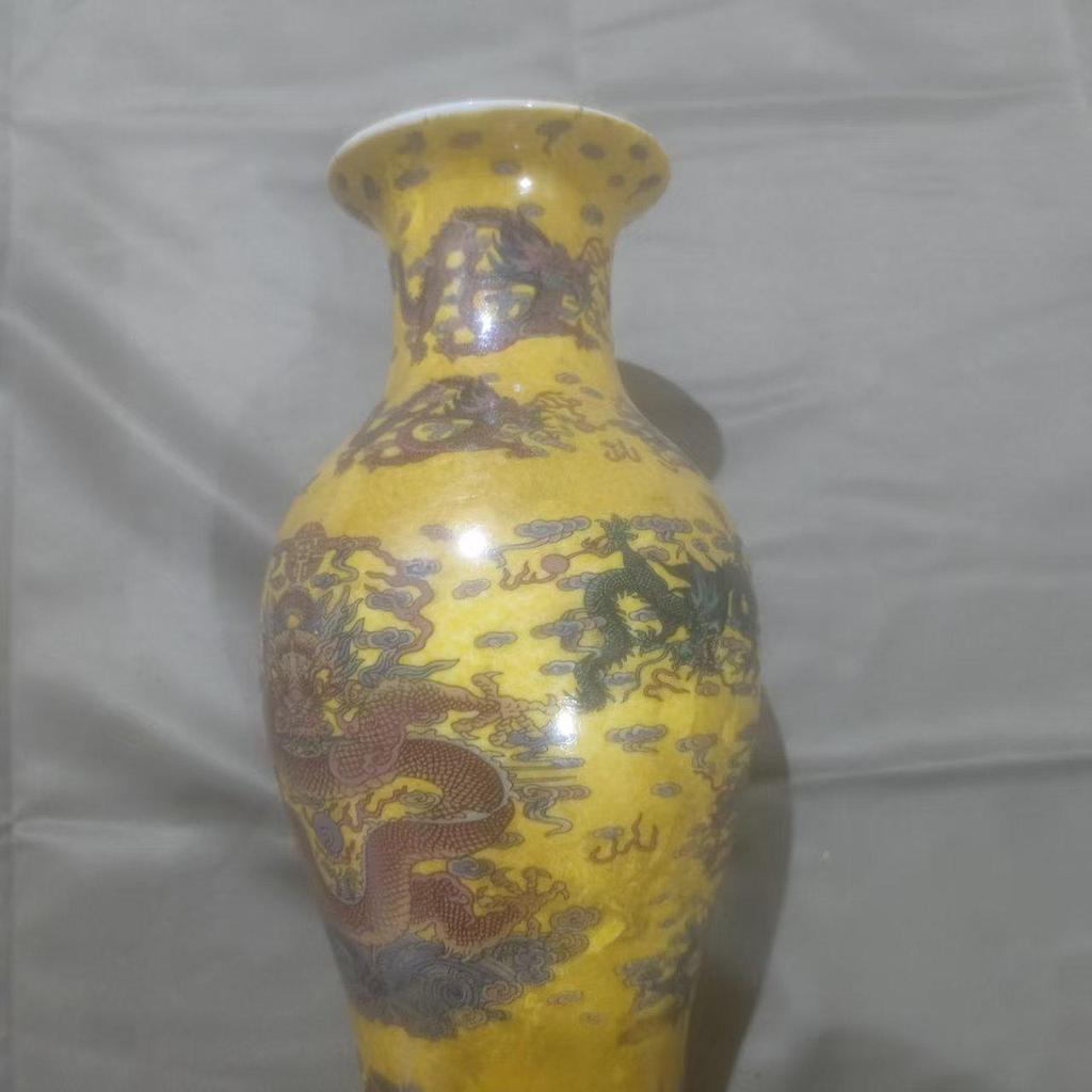 Antique Enamel Porcelain Vase with Luminous Dragon Pattern