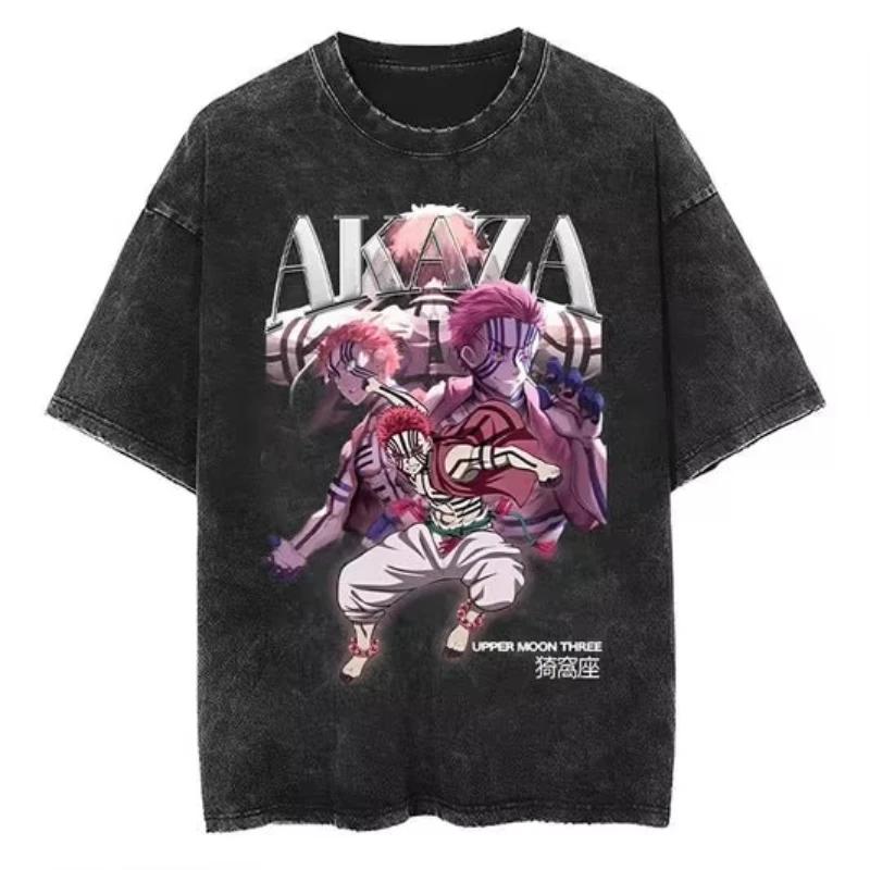 2026 Hot Oversized Demon Slayer T-Shirt Men Women Short Sleeve Tee Anime Print Washed Streetwear Summer Casual Tops Y2k Clothes