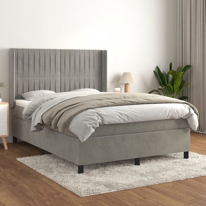 Maison Exclusive - Sommier à lattes de lit et matelas Gris clair 140x200cm Velours